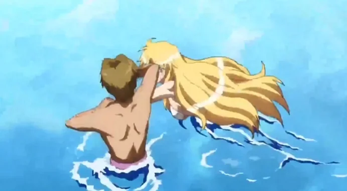 プールで格闘の最中にブラがとれておっぱい丸出し